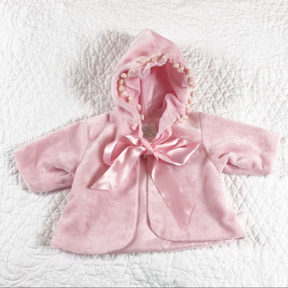 Girls 3M pink coat, hood, bow tie, for baby photos